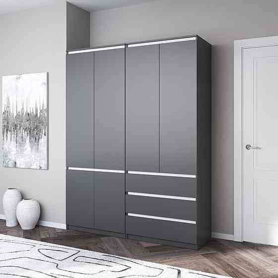 Шафа для одягу VAYS, зі штангою та полицями, комплект з 2 шаф R10+R16 Антрацит-Білі планки Львів