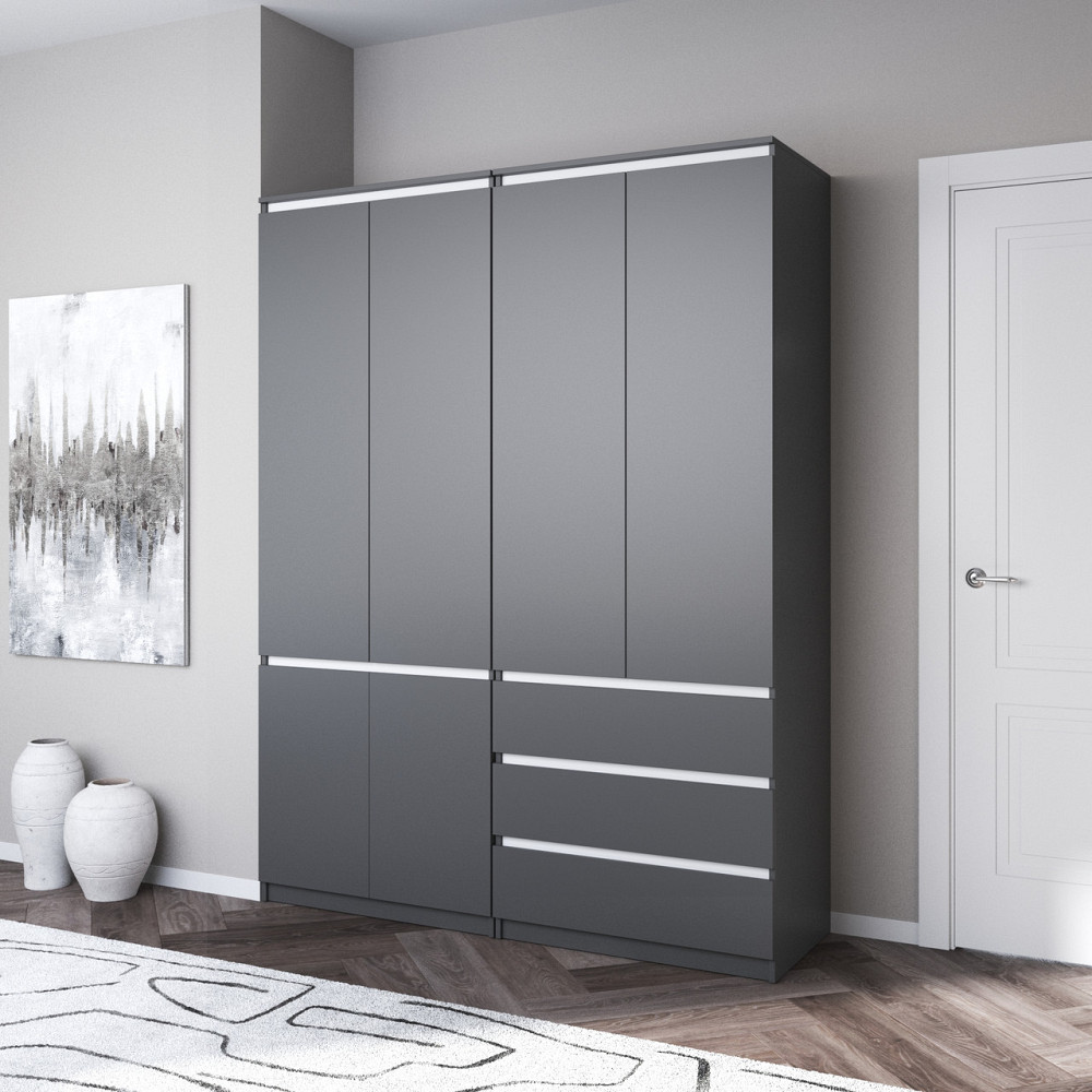 Шкаф для одежды VAYS, со штангой и полками, комплект из 2 шкафов R10+R16 Антрацит-Белые планки Львов - изображение 1