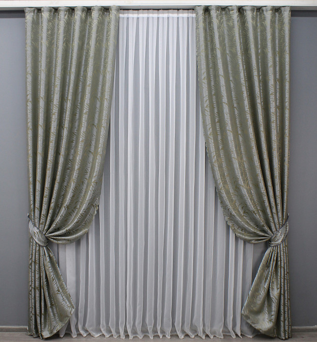 Комплект готовых штор VR-Textil Жаккард Magic № 1608ш Песочный с серым 145х270 см 2 шт (33-0472) Киев - изображение 2