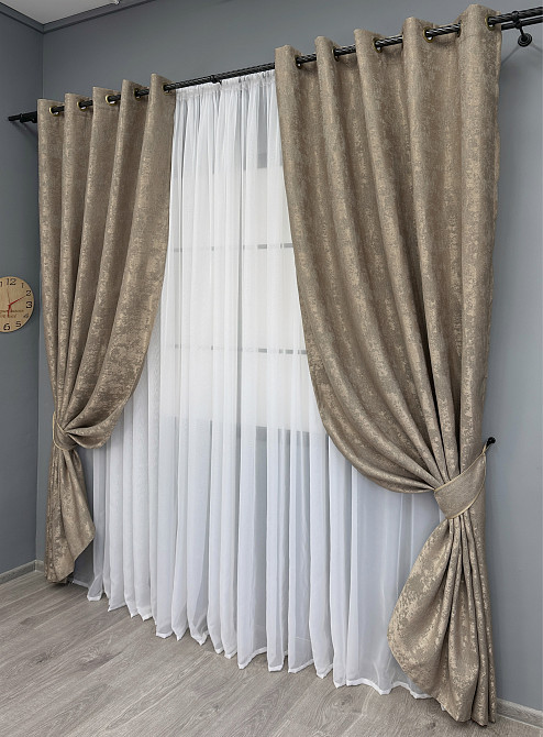 Комплект штор на люверсах VR-Textil Жаккард Sultan XO № 1683ш 150х250 см 2 шт Капучино (37-0196) Киев - изображение 3