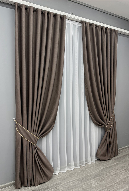 Комплект готових штор VR-Textil Рогожка TERRA LUXE № 1855ш Коричневий 200х290 см 2 шт (32-189) Київ - фото 3