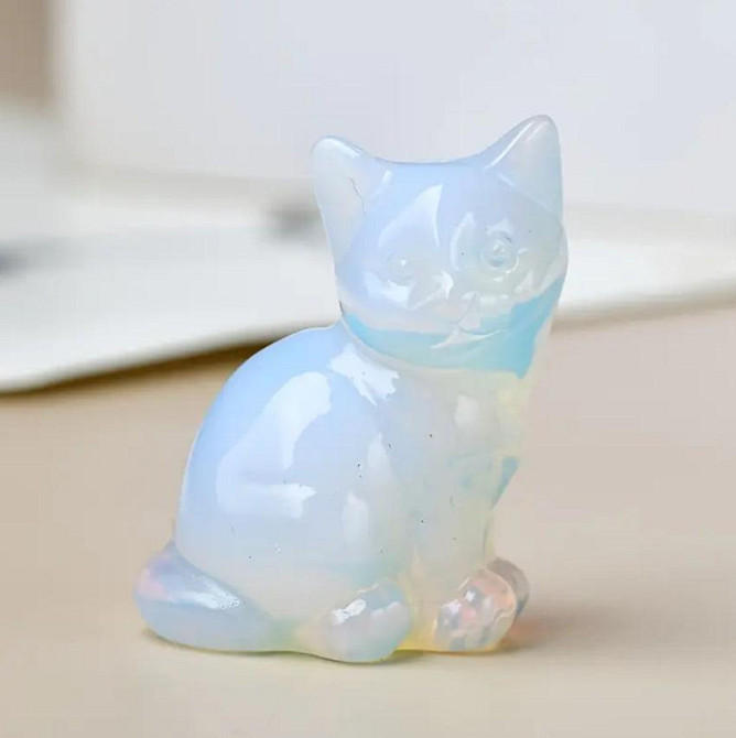 Фигурка кота из натурального камня опала 35 мм. Каменная статуэтка кота опал Киев - изображение 1