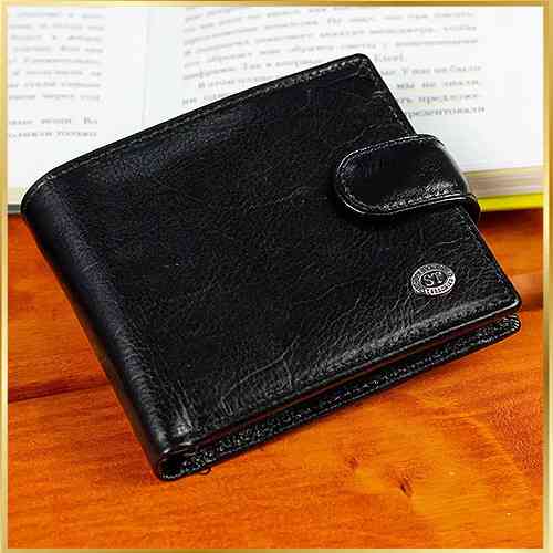 Мужской кошелек из натуральной кожи. Кожаный кошелек мужской портмоне из кожи черный ST Leather Киев