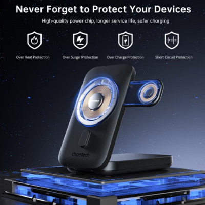 Батарея универсальная Choetech Magnetic Wireless 10000mAh 20W, PD, Qi-2 15W, USB-C, Lightning, Apple Watch charger (B750-CCBK) Винница - изображение 3