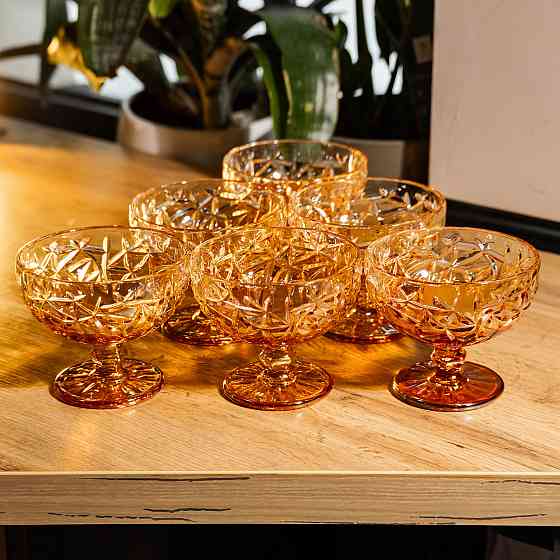 Набір креманок на ніжці 6 штук 340 мл скляні Золотистий Yiwu HP-19-193 Київ