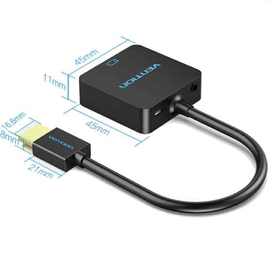 Перехідник HDMI M -> VGA F, 1080P 60Hz, 3,5мм Micro USB (F) powered, кабель 0,15м Vention чорний Вінниця
