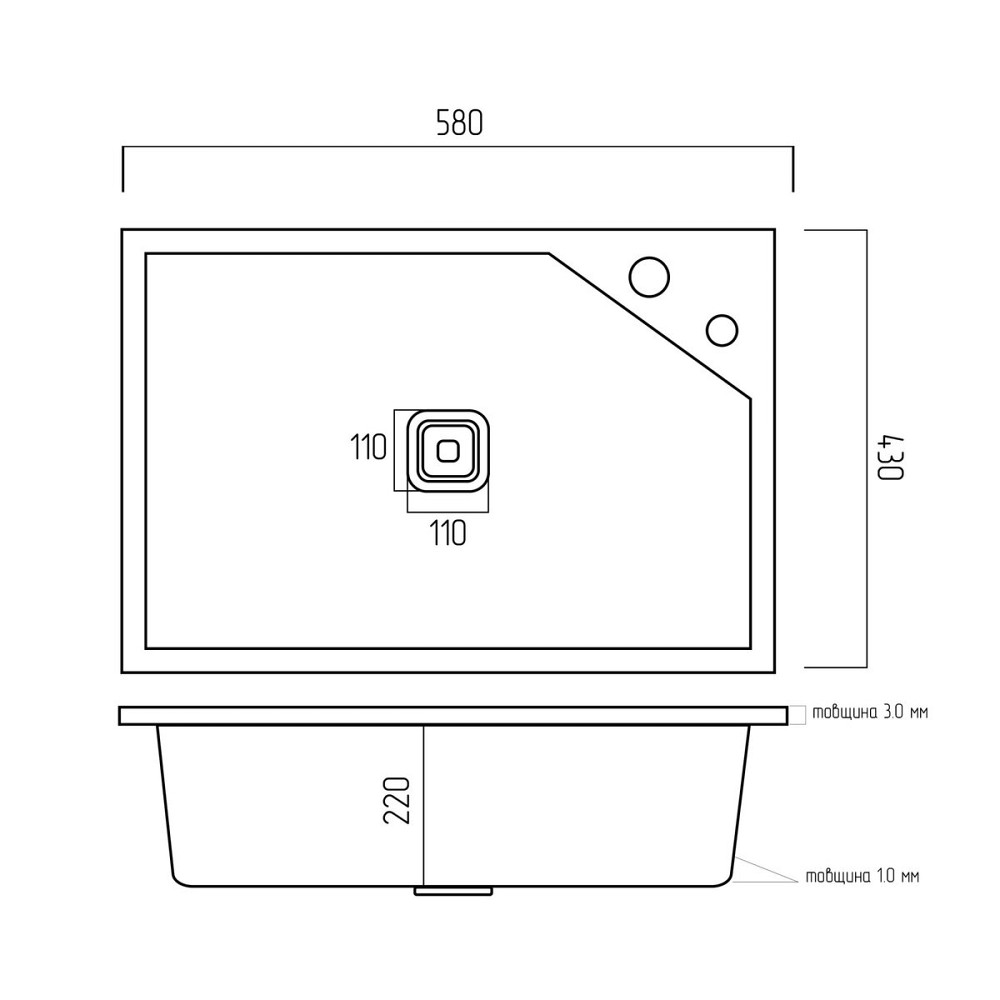 PLATINUM Мийка нержавійка Platinum Handmade 58*43B HSB (квадратний сифон 3,0/1,0) Коломия - фото 6
