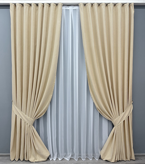Комплект готовых штор VR-Textil Микровелюр Petek № 1826ш Бежевый 150х290 см 2 шт (33-0818) Киев - изображение 2