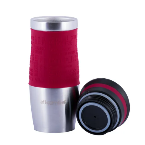 Термочашка 380мл з TPR вставкою нержавіюча сталь (чорний, червоний) KAMILLE 2069 Житомир - изображение 4