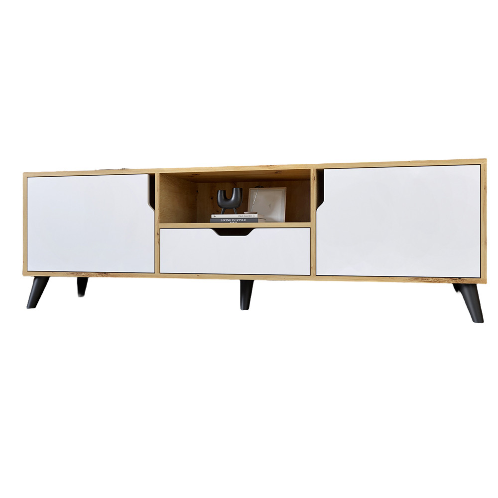 Тумба під телевізор з чорними ніжками М-ЗОН Борн 1600 Дуб Артизан/Німфея Альба (білий) (MZN-031080) Львів - фото 2