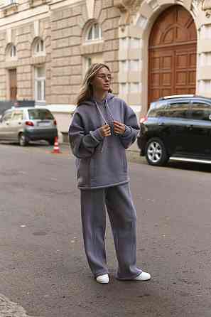 Жіночий теплий костюм двойка вільного крою тринитка на флісі Сірий Одеса