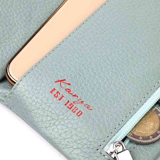 Интересное женское портмоне из натуральной кожи Серо-голубой (KARYA) Киев