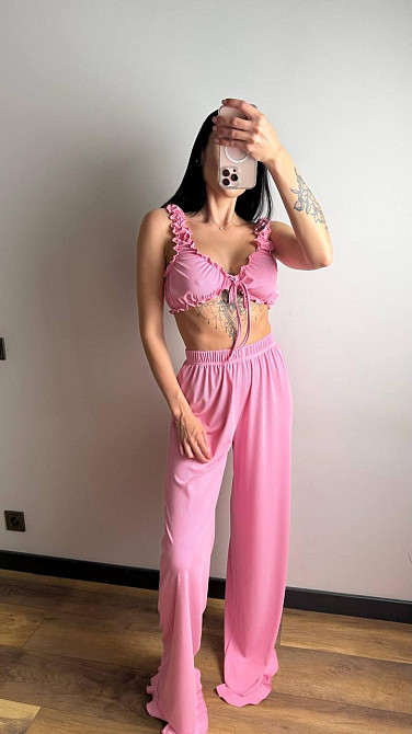 Жіноча піжама двійка: топ і штани з романтичними рюшами рубчик Одеса - фото 3