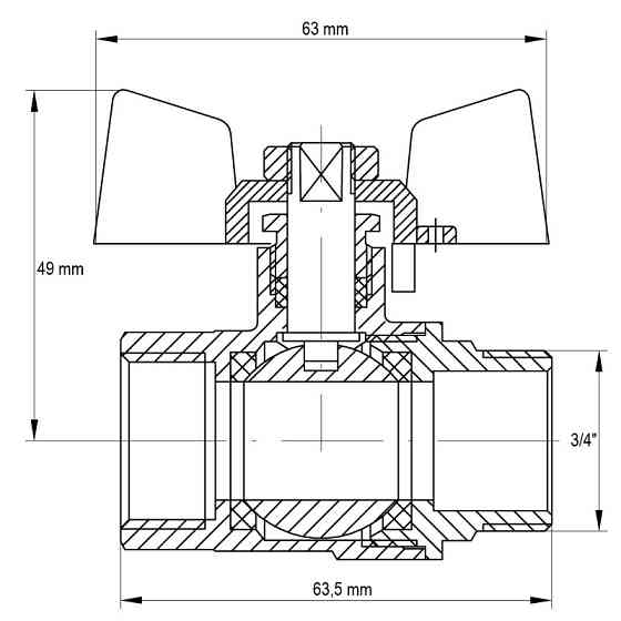 Кран кульовий KOER KR.218.G - 3/4" FM ГШМ YELLOW, ручка "метелик" жовта (KR0094) Київ