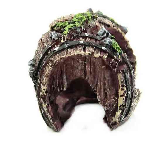 Декор для акваріума "Затонувший бочка" - розмір 6 на 9 см, смола, акваріумний декор черовний Київ