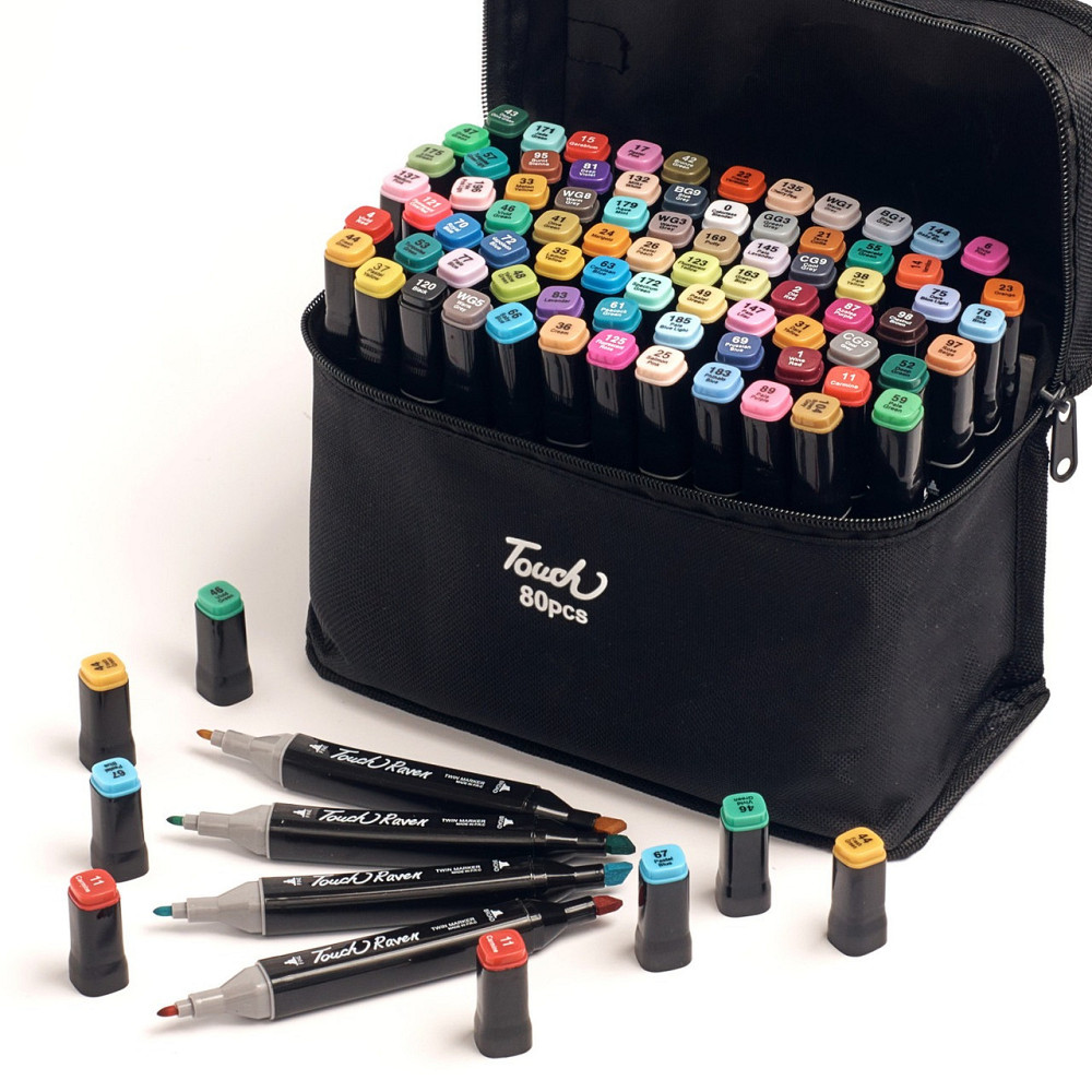 Большой набор скетч маркеров 80 цветов Touch Raven в черном чехле для рисования Каменец-Подольский - изображение 3
