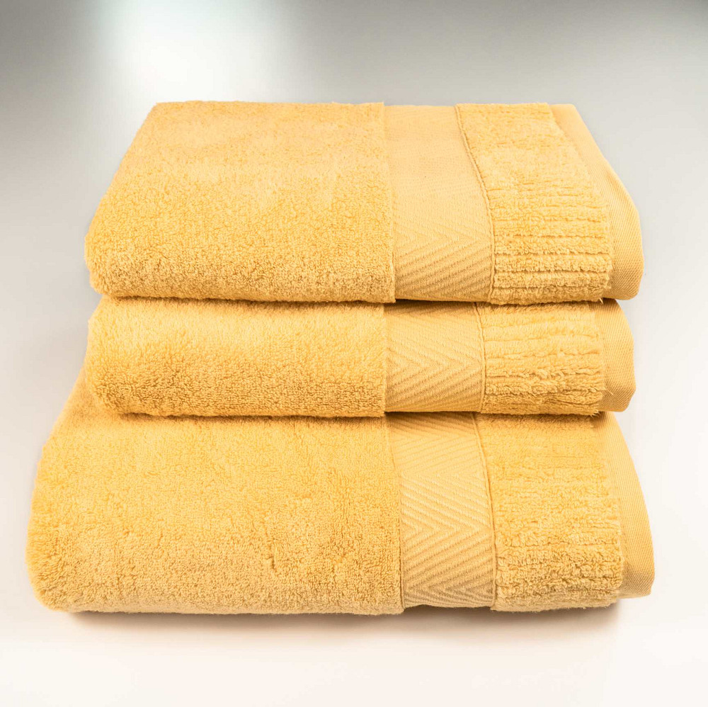 Набір махрових рушників Зеро Твіст Бордюр 3шт 50x90см, 50x90см, 70x140см 550г/м2 (Жовтий) Суми - фото 1