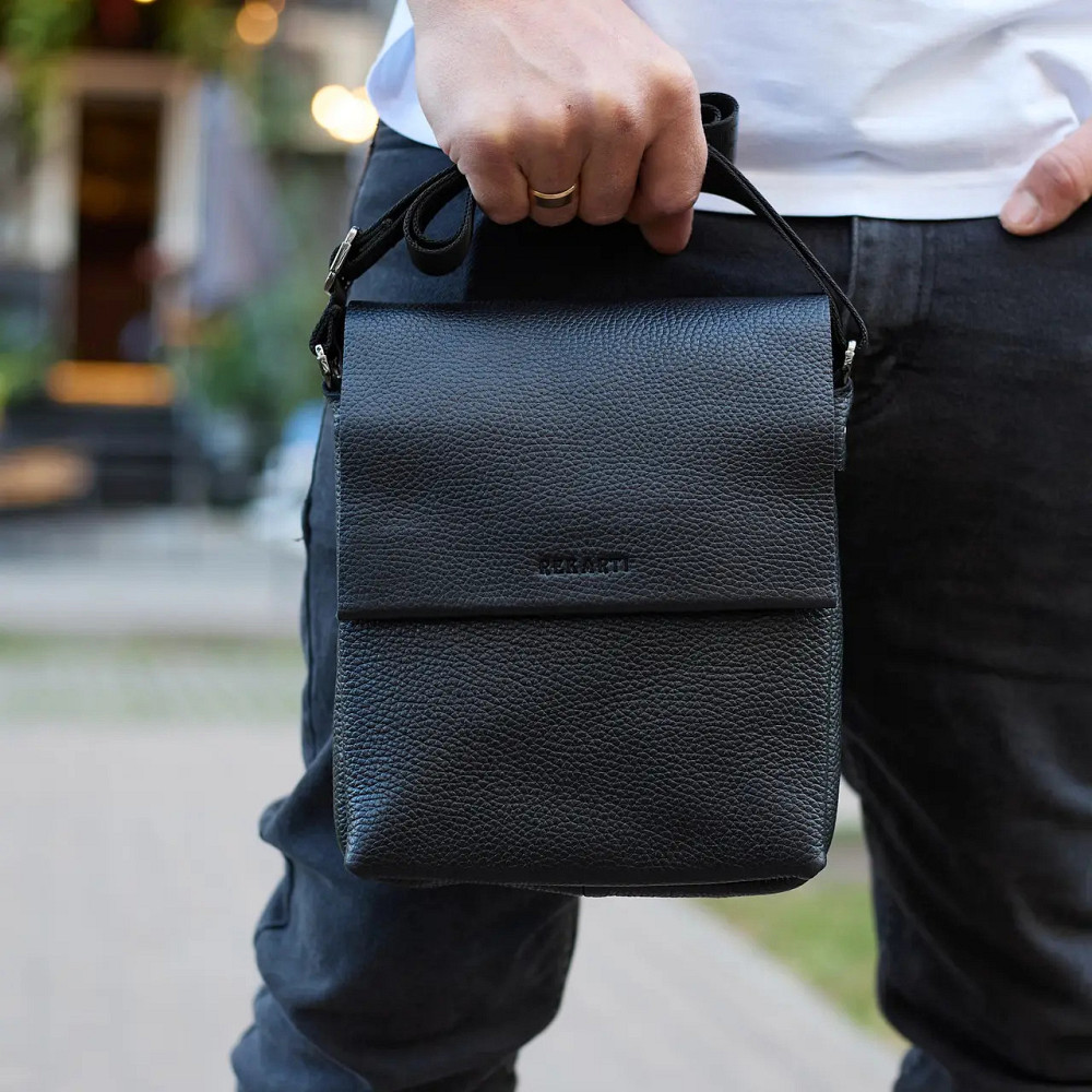 Мужская кожаная сумка черная Кожаный мужской мессенджер черный Tiding Bag Київ - фото 2