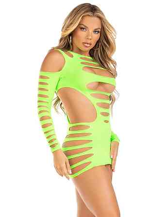 Мини-платье Leg Avenue Shredded cut-out mini dress, One Size, салатовое, фигурные вырезы Sex Aura Киев