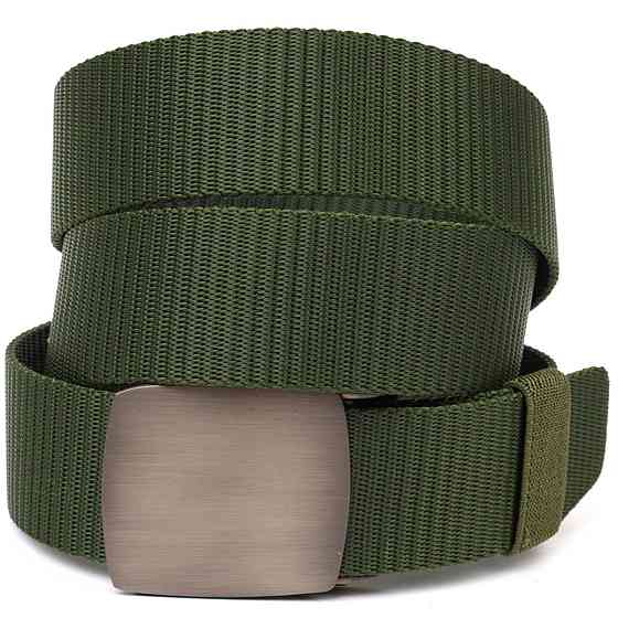 Крепкий мужской ремень с металлической пряжкой из текстиля Зеленый (Vintage) Киев