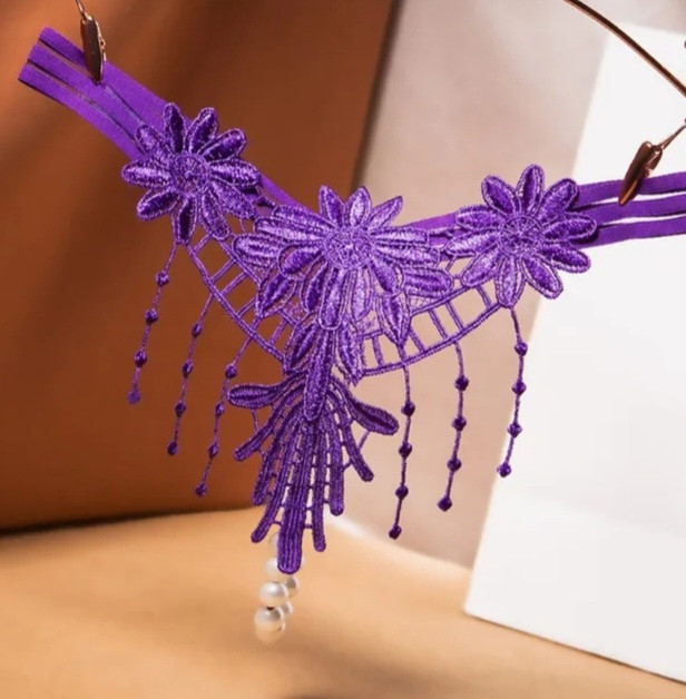 Трусики з намистинками та квітками універсальний фіолетовий Київ - фото 1