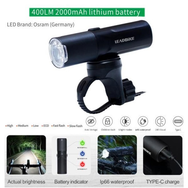 Велоліхтар із зарядкою LEADBIKE M02-OSRAM 800LM, Ліхтарик велоліхтар, QY-363 Велоліхтар передній Київ - фото 4