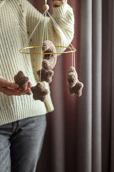 Дитячий музичний мобіль на ліжечко для немовлят WooolyWool «Зірки беж» з 35 мелодіями Київ - фото 4