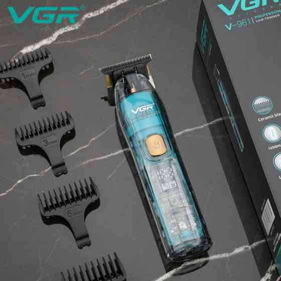 Машинка триммер для стрижки волос и бороды VGR V-961 LCD-дисплей IPX7 (4 насадки) Винница