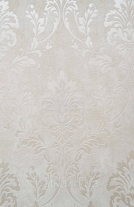 Обои виниловые на флизелине Grandeco Universe 5 вензеля завитки серебристые на песочном Киев - изображение 1