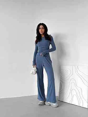 Женский базовый костюм двойка: лонгслив и брюки ангора рубчик Джинс, 42/44 Одесса