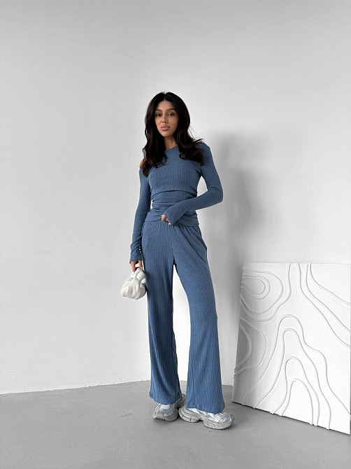 Женский базовый костюм двойка: лонгслив и брюки ангора рубчик Джинс, 42/44 Одесса - изображение 3