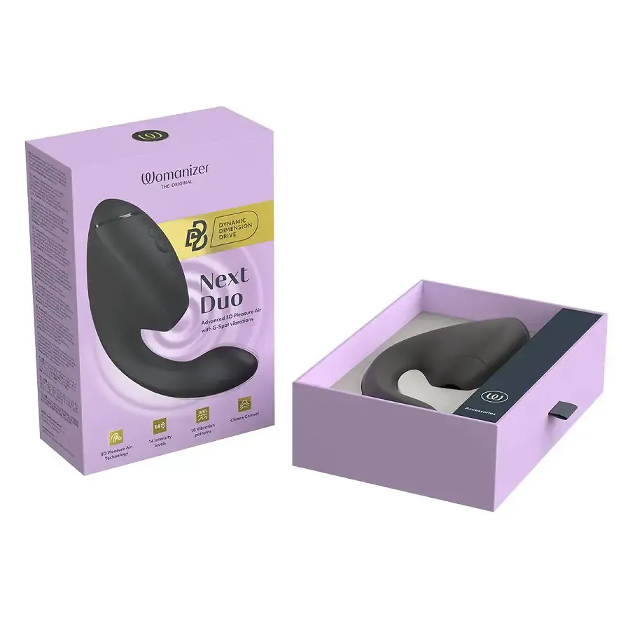 Двойной вакуумный клиторальный стимулятор с вибрацией Womanizer Next Duo - Black Львов - изображение 6