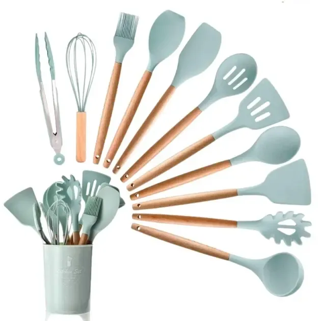 Набор кухонных принадлежностей силиконовый Kitchen Set RB-2239 бирюзовый (12 предметов) Коломыя - изображение 3