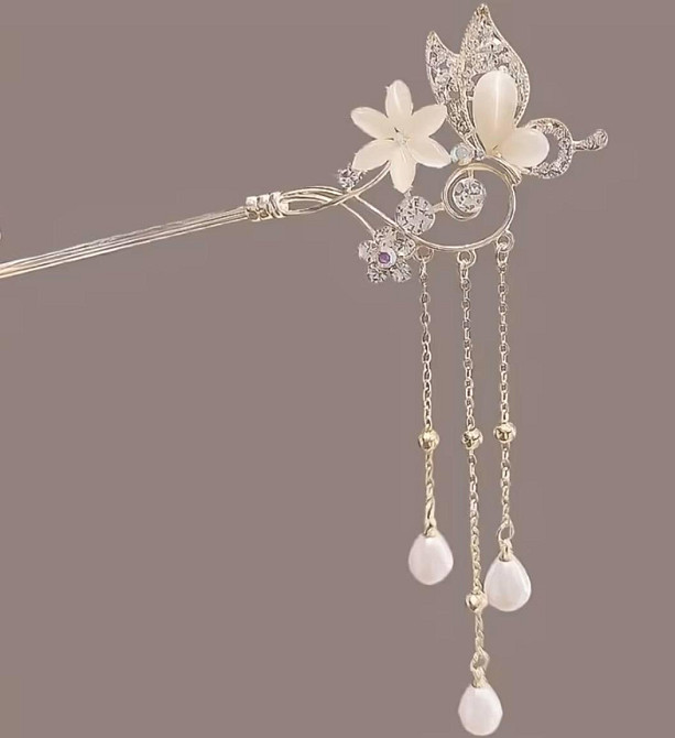 Заколка шпилька для волосся метелик з квіткою та підвісками Київ - фото 2