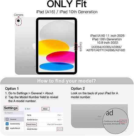 Защитный чехол-книжка ProCase для iPad (A16) 11-го/10-го поколения (2025/2022) A3354 / A3355 / A2696 / A2757 / A2777 Днепр