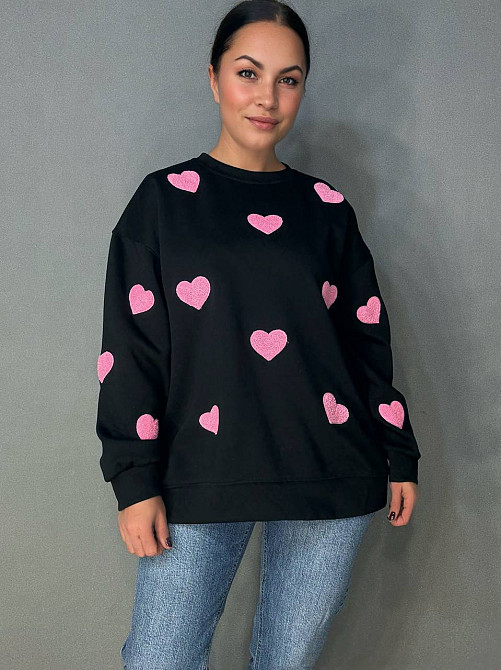 Свитшот женский W 2975 оверсайз с объемными сердцами, черный, one size Киев - изображение 20