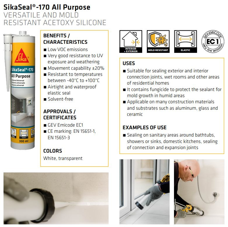 Силіконовий герметик Sika SikaSeal®-170 для загального та санітарного застосування прозорий 300 мл Киев - изображение 3
