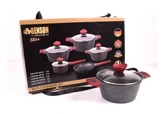 Набор кастрюль BN-338 9 предметов, ковшик 1,4 л; 2,4л; 4л; 6,3л; сковорода 24см Коломия