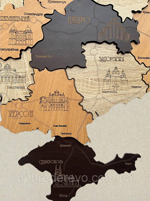 Дерев'яна багатошарова карта України "Капучіно" 150х100 см. Вижниця - фото 6