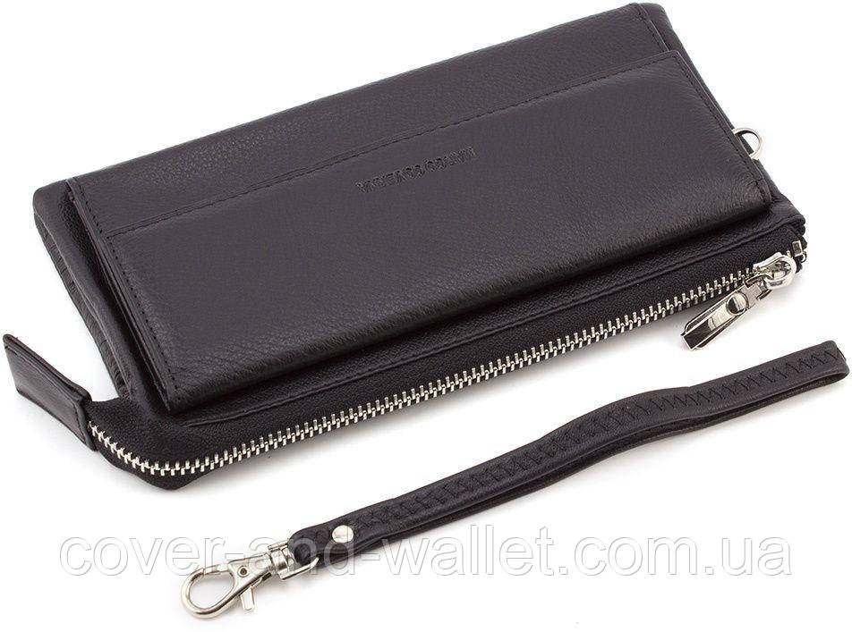 Кожаный кошелек клатч черного цвета на магнитах и змейке Marco Coverna MC 6052 Киев - изображение 4