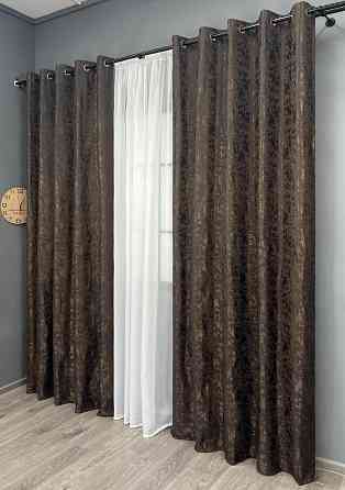 Комплект штор на люверсах VR-Textil Льон мармур Pavliani ХО № 1910ш Венге 150х250 см 2 шт (37-0321) Київ
