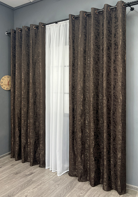 Комплект штор на люверсах VR-Textil Льон мармур Pavliani ХО № 1910ш Венге 150х250 см 2 шт (37-0321) Київ - фото 4