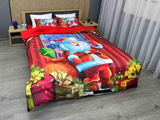 Комплект постільної білизни Фланель, Євро 200х220 з Різдвяним (Новорічним) принтом (88-201) Київ