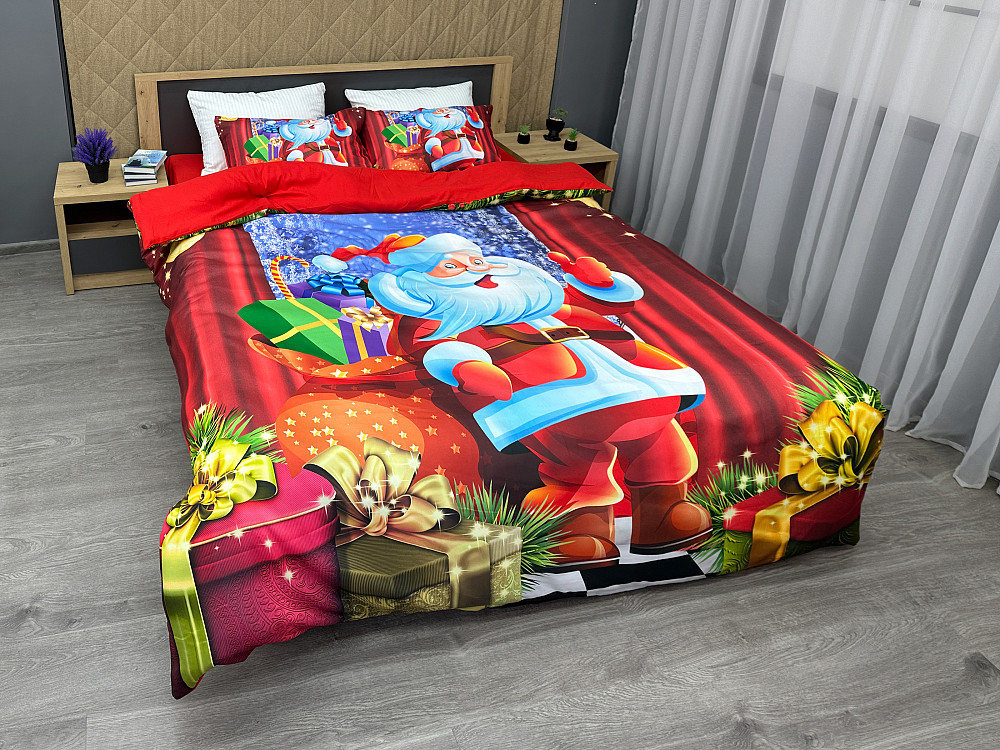 Комплект постільної білизни Фланель, Євро 200х220 з Різдвяним (Новорічним) принтом (88-201) Київ - фото 3