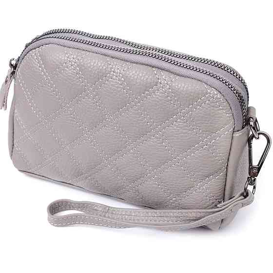 Зручна жіноча сумка прошита ромбами на лицьовій стороні з натуральної шкіри Vintage 22810 Сірий Київ