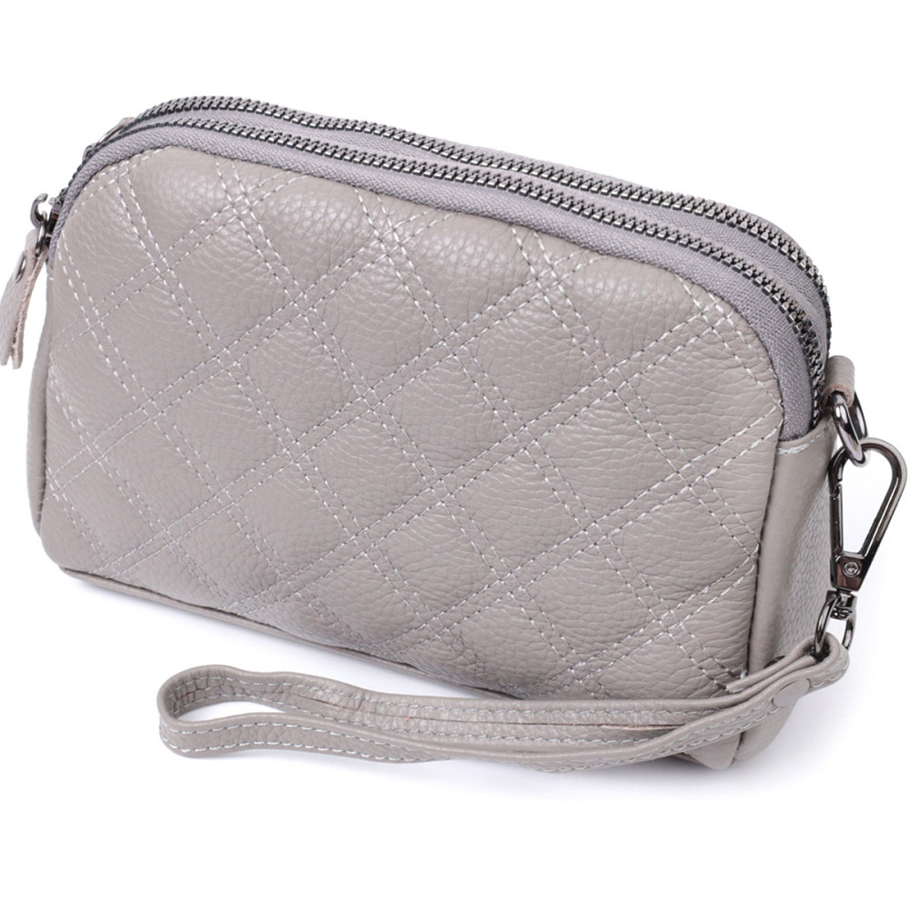 Удобная женская сумка прошита ромбами на лицевой стороне из натуральной кожи Vintage 22810 Серый Киев - изображение 1
