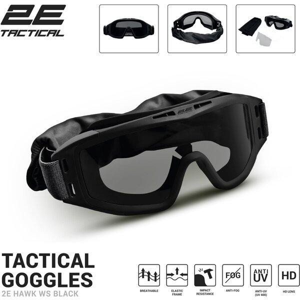 Маска тактична, захисна 2E Hawk WS Black Anti-fog, 3-х шаровий ущільнювач, сумка, 3 лінзи Київ - фото 1