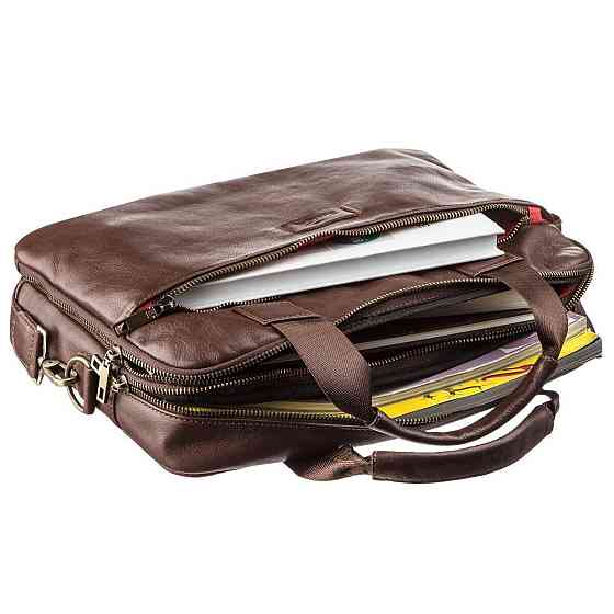 Мужская кожаная сумка под ноутбук на 2 отделения SHVIGEL 19107 Коричневая Киев