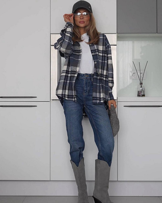 Женская стильная принтованная рубашка в клетку турецкий кашемир Джинс Одесса - изображение 4