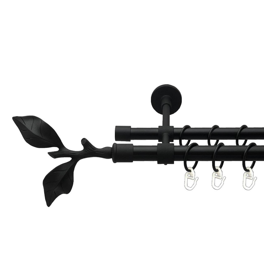 Карниз Orvit Листок Троянди металевий дворядний закритий гладка труба кільце металеве Чорний Оксамит 19\16 мм 240 см (00-00027035) Львів - фото 1